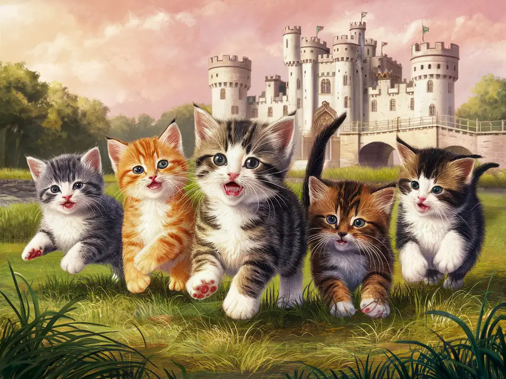 Five-Playful-Kittens-Frolicking-by-the-Castle