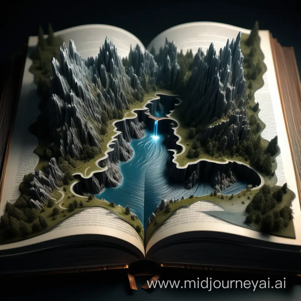 Amazing fantasy landscape, ultra detailed coming out of a book 