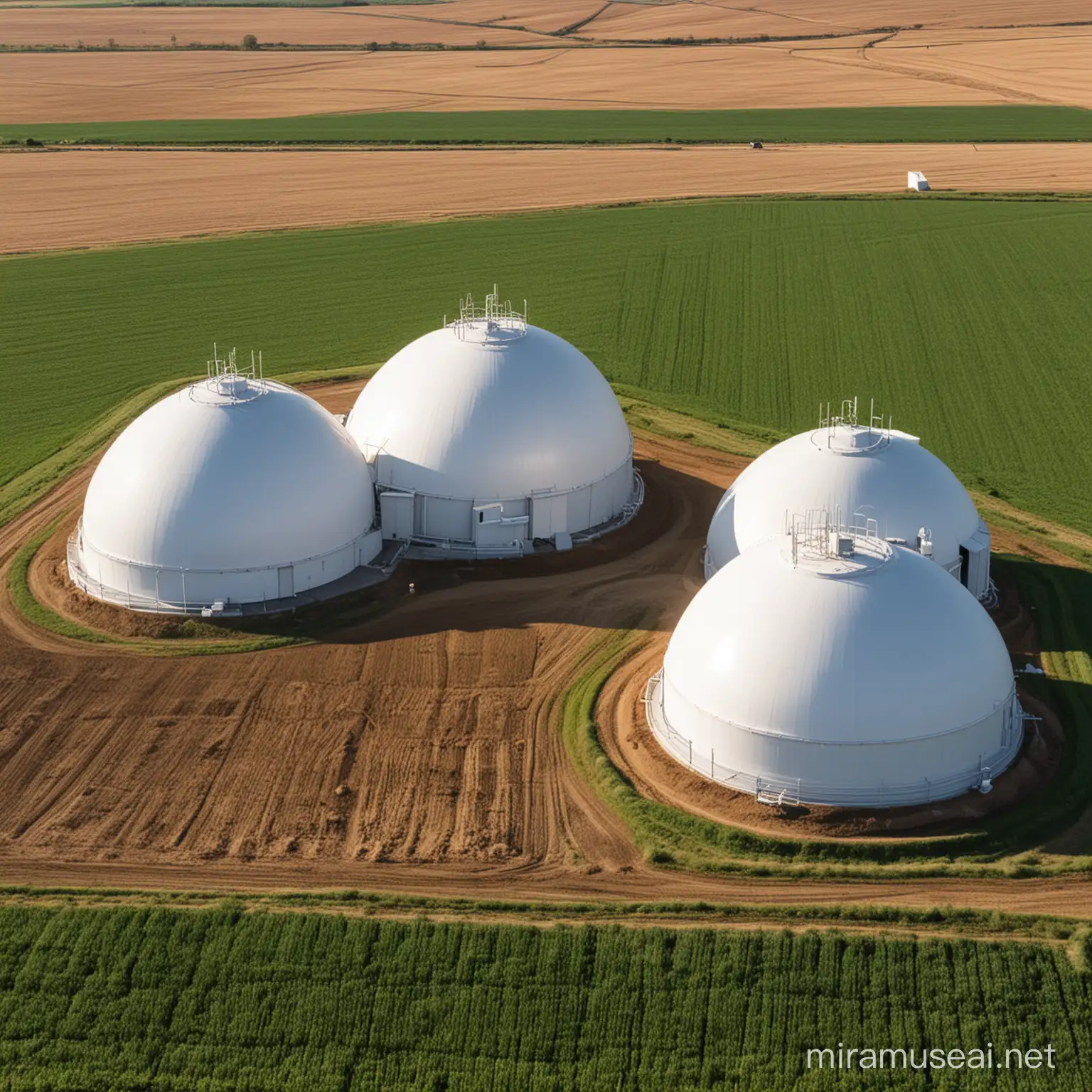 Rustic Landscape Digester with Multiple Domes in Fields