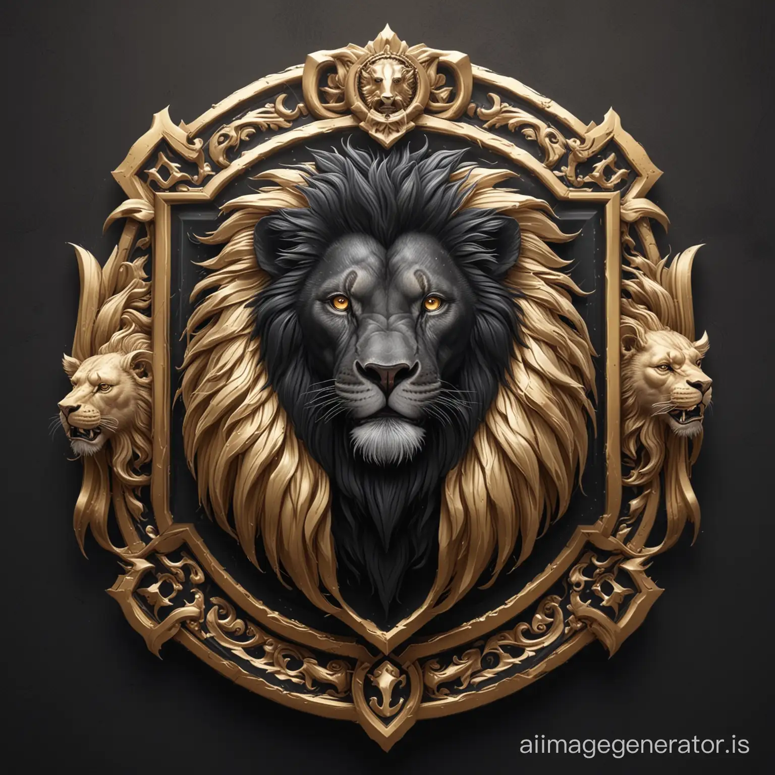 Majestic-Lion-Central-Emblem-with-Golden-and-White-Lion-Guardians