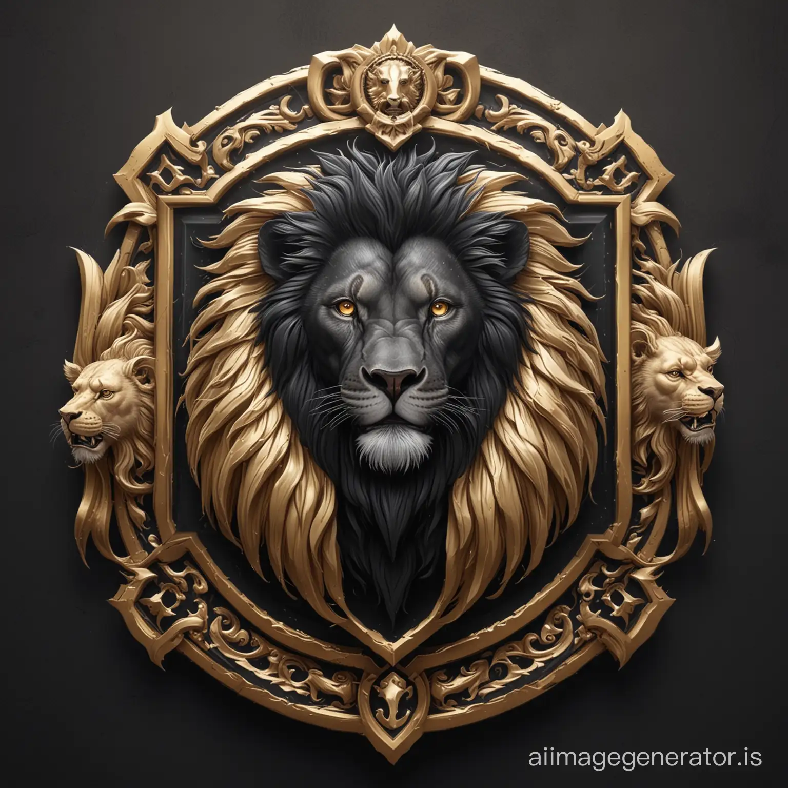 The logo for the channel in the middle is a black lion with white and golden lions on the sides. Mane, roar, strength, power, authority, vector graphics, illustration, 4K, detailing