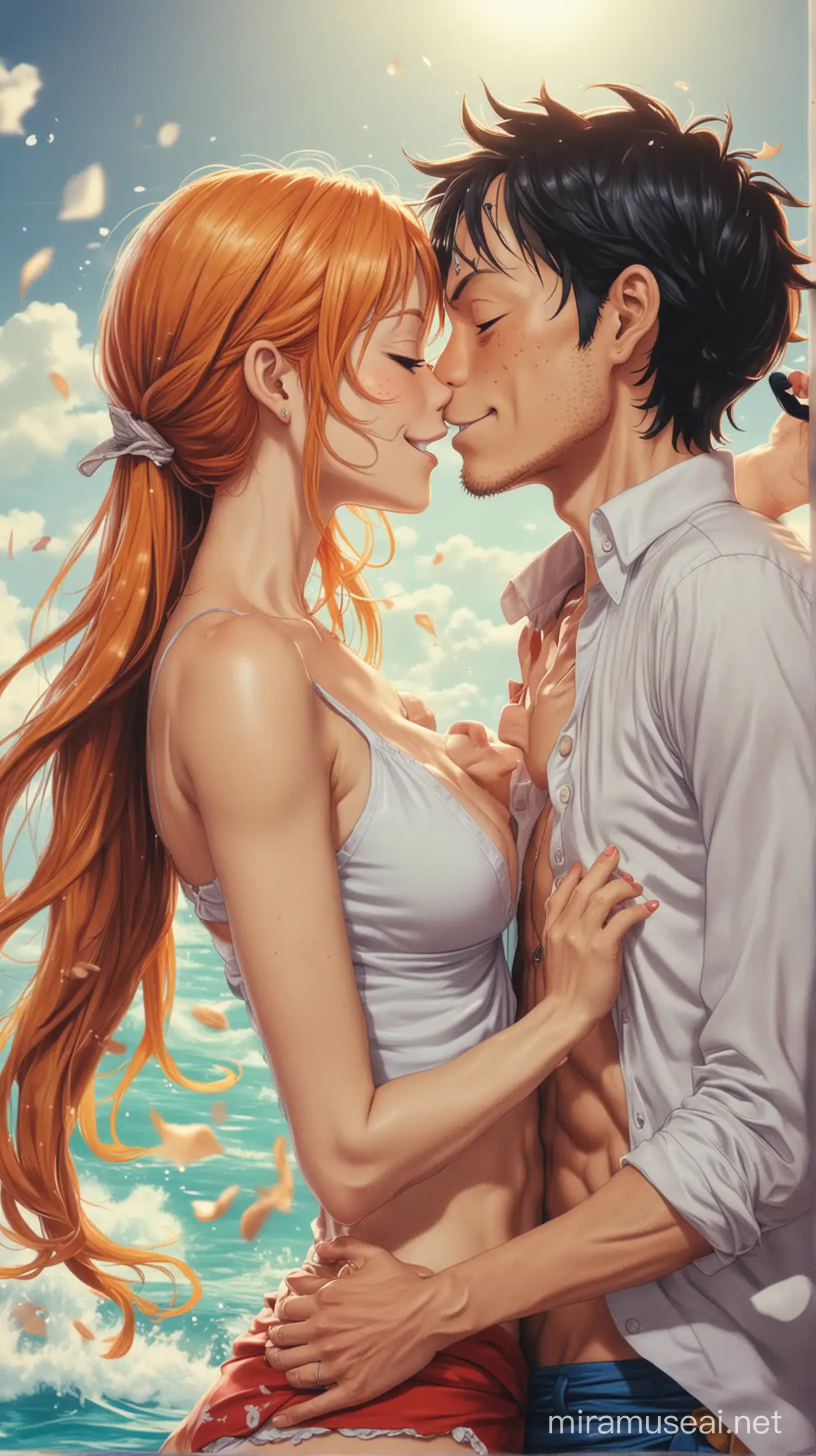 Luffy Kisses Nami in a Romantic Moment