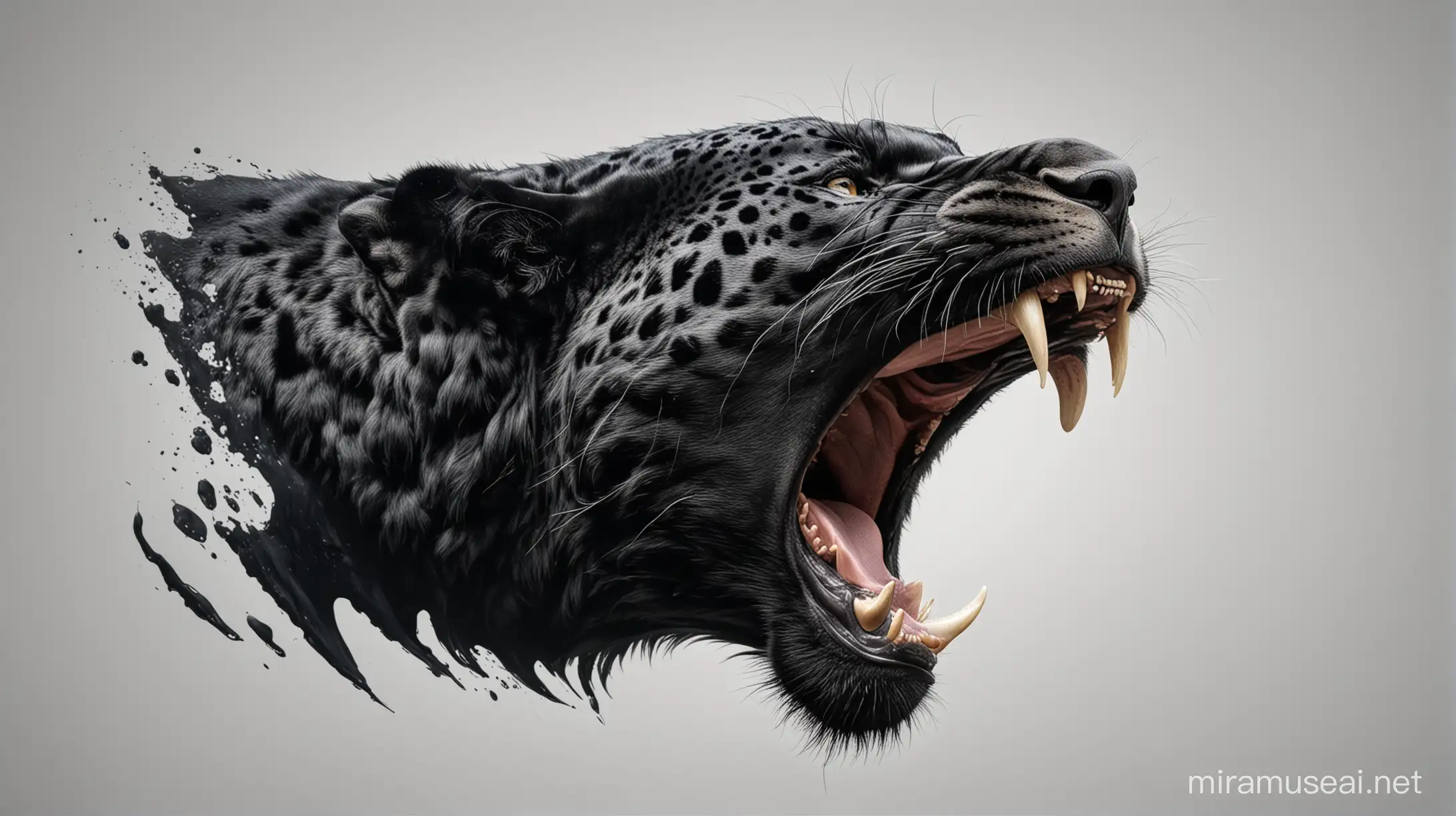 Aggressive Black Jaguar Roaring in Profile on White Background Logo Style