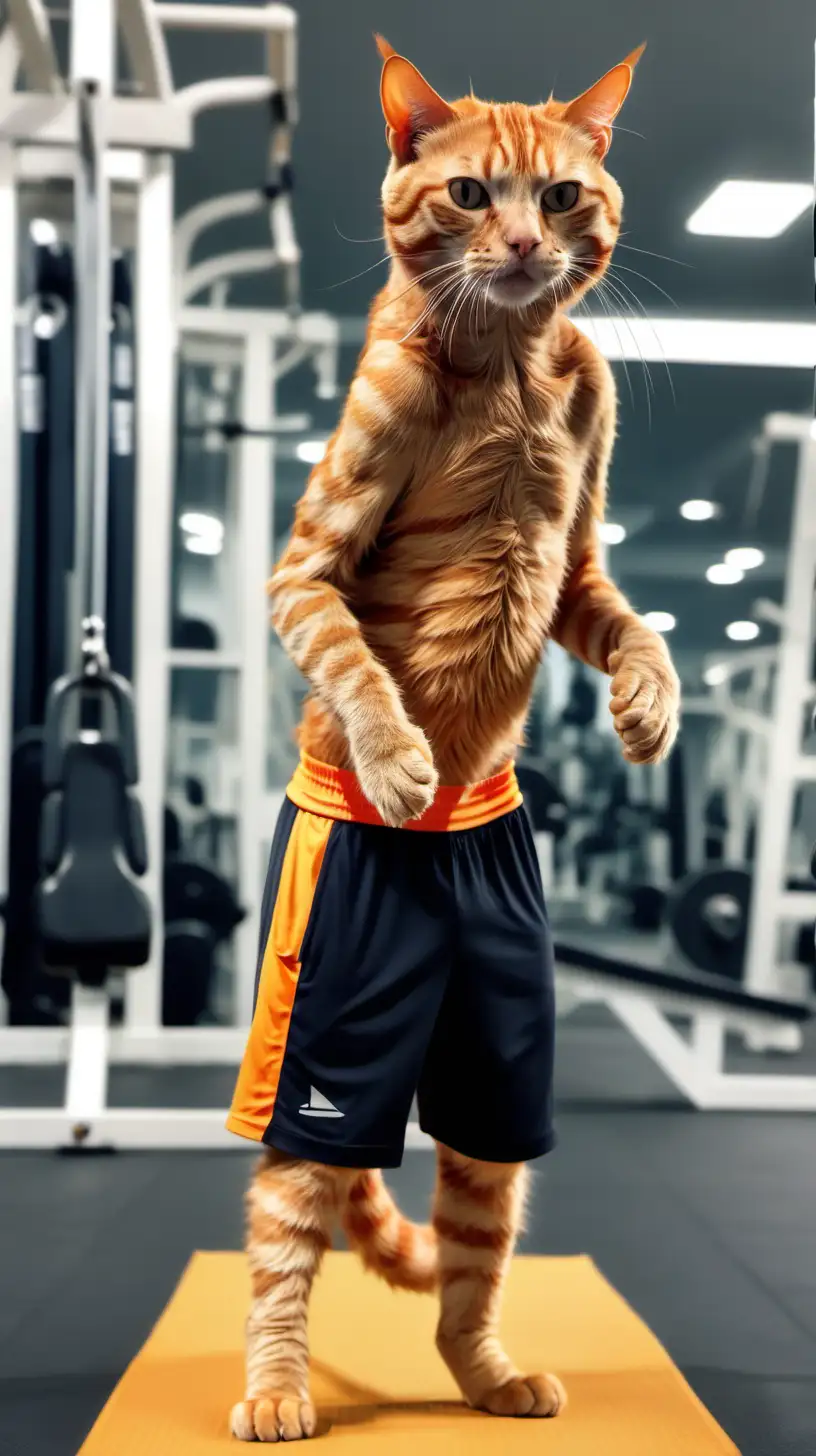 Active Ginger Cat in Sportswear Visits the Gym