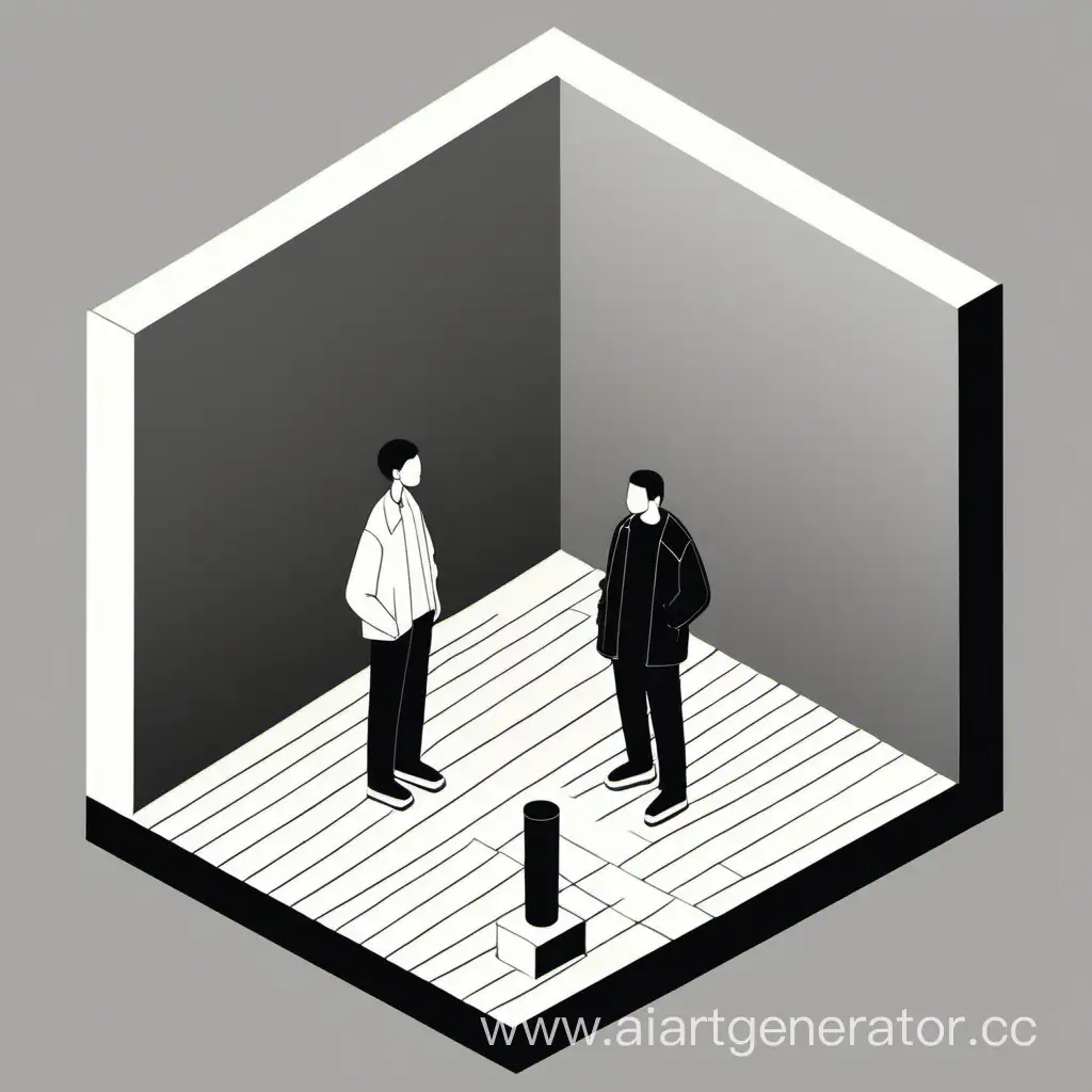 Two-People-Communicating-Minimalist-Isometric-Monochrome-Illustration
