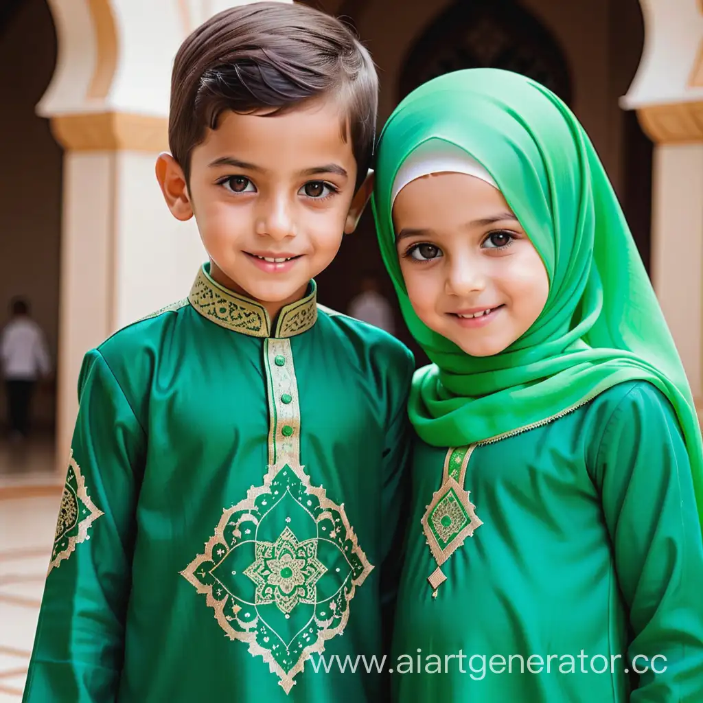 2 children. they are very beautiful. they are muslim. they were dressed in green