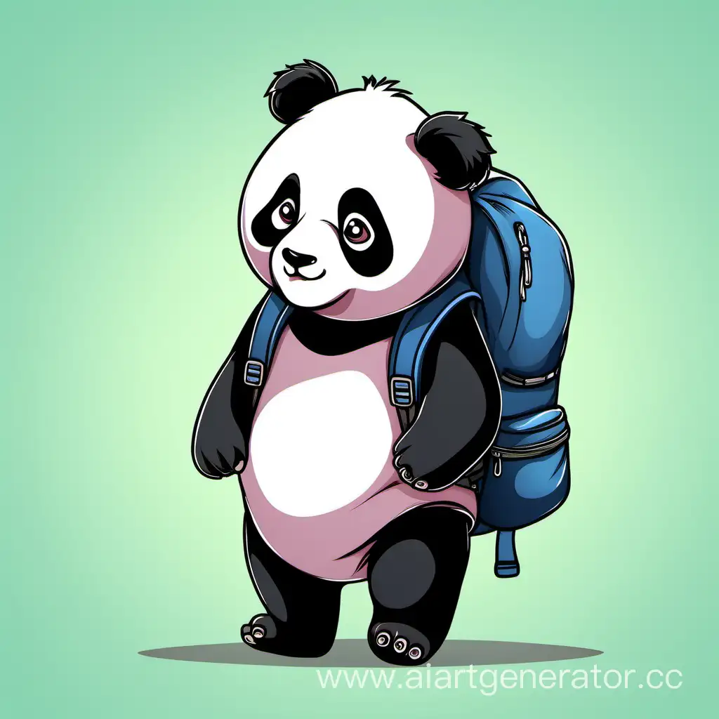 panda cu rucsac in spate