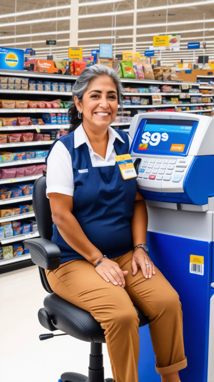 Cheerful Latino MiddleAged Woman at Walmart Cashier