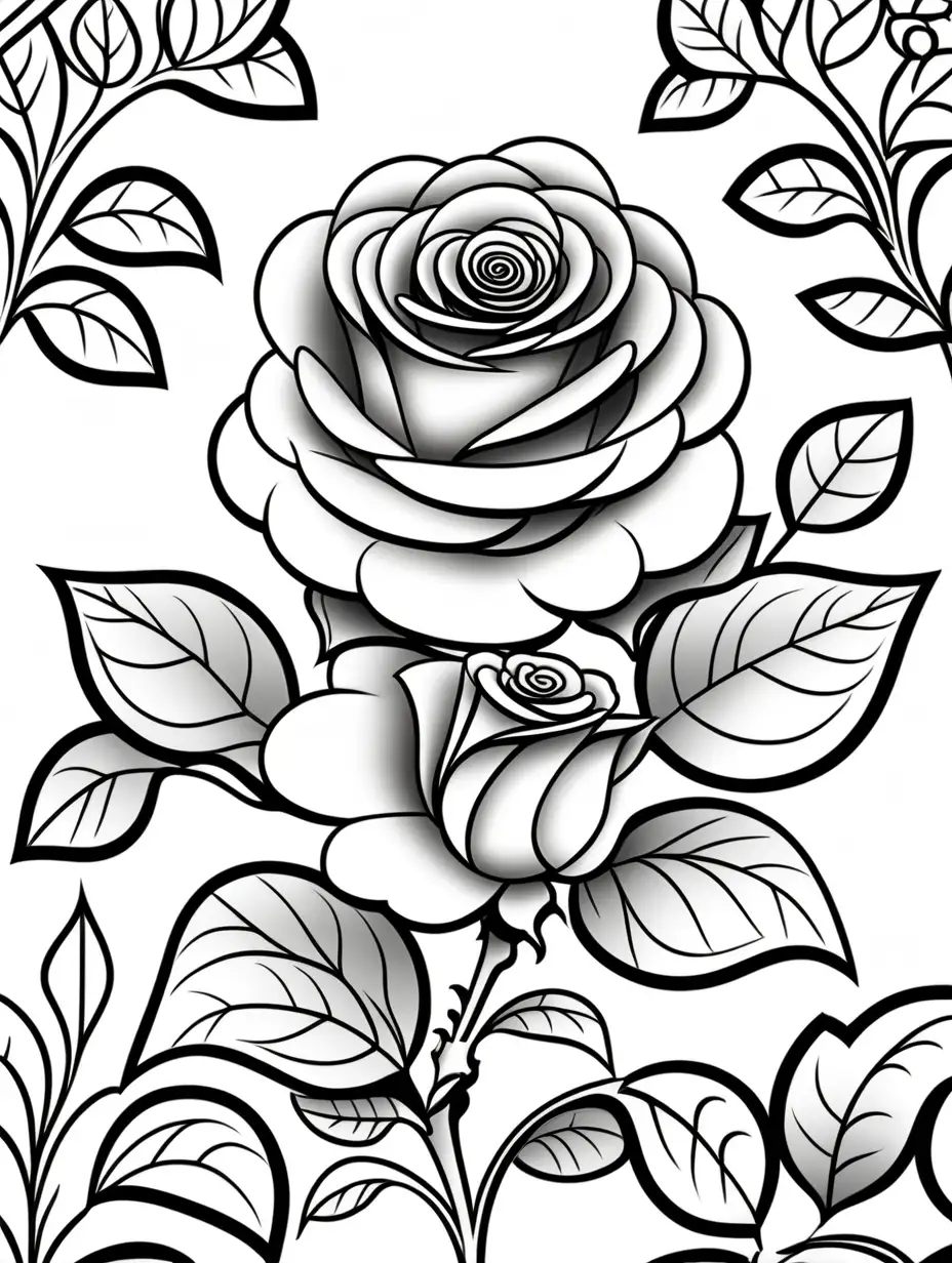 black lines, no shading, rose bush, no color, damask Motif Pattern outlined, outline drawing, unfilled patterns, black lines, no shading, coloring book page, clean line art, line art, no shading, clear edges, coloring book, black and white, no color, line work for coloring
