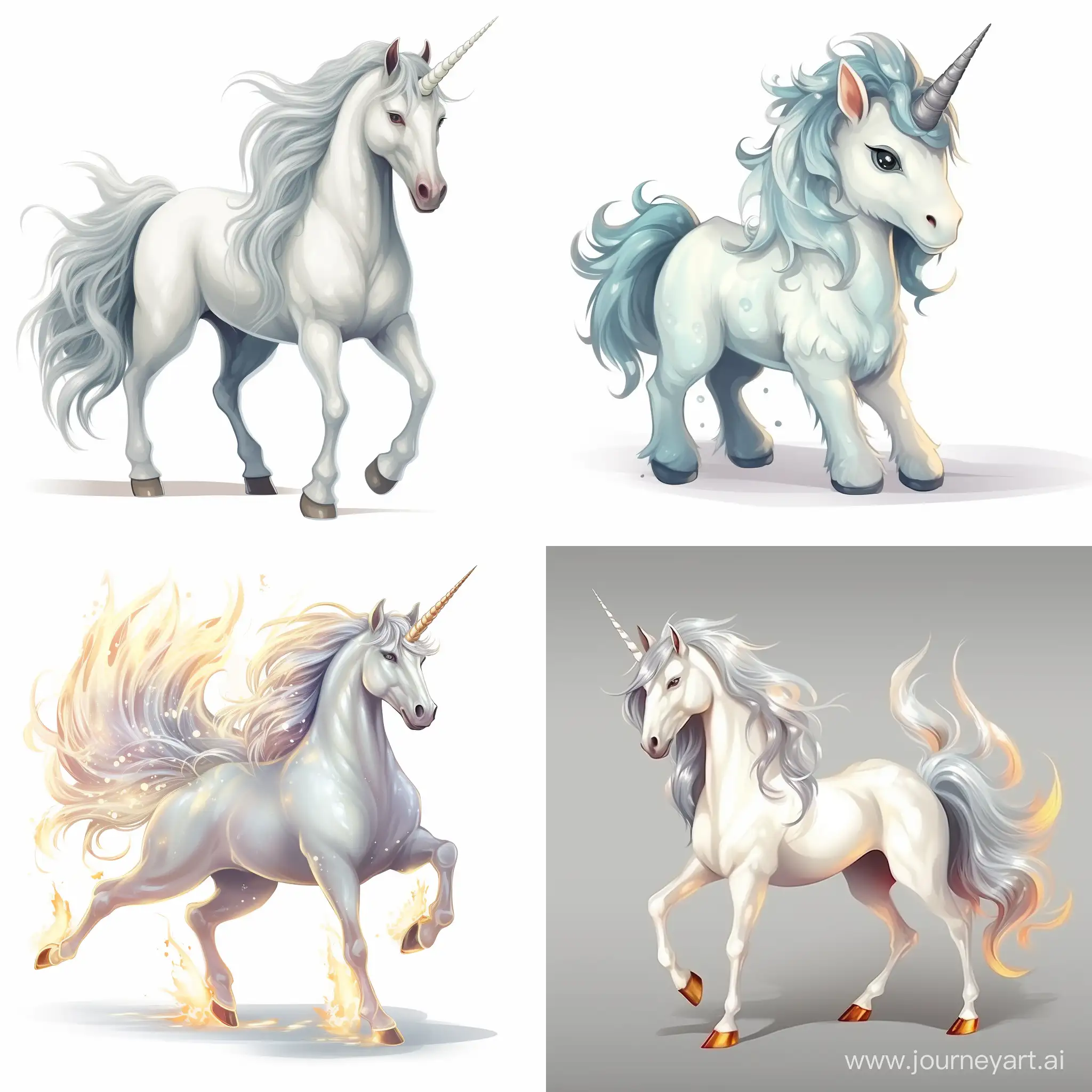 Magic unicorn white, on white background, cartoon style, illustration 