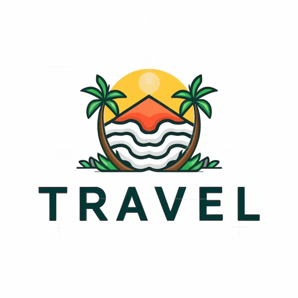 a logo design,with the text "TRAVEL", main symbol:SUNBEAM, PALMES,Сложный,be used in Путешествия industry,clear background