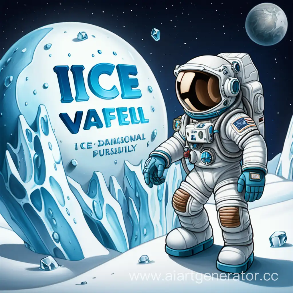 надпись ice&vafel на фоне двумерного мультяшного космонавта 