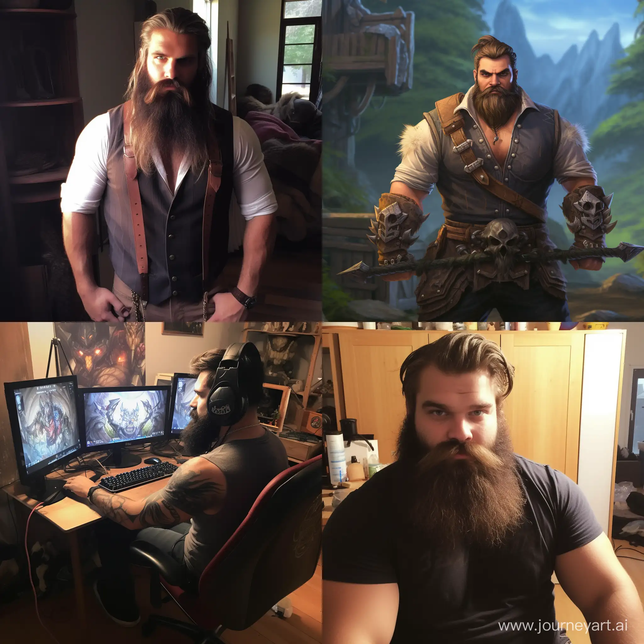 A bearded 30-year-old man with shitty pants is playing league of legends
