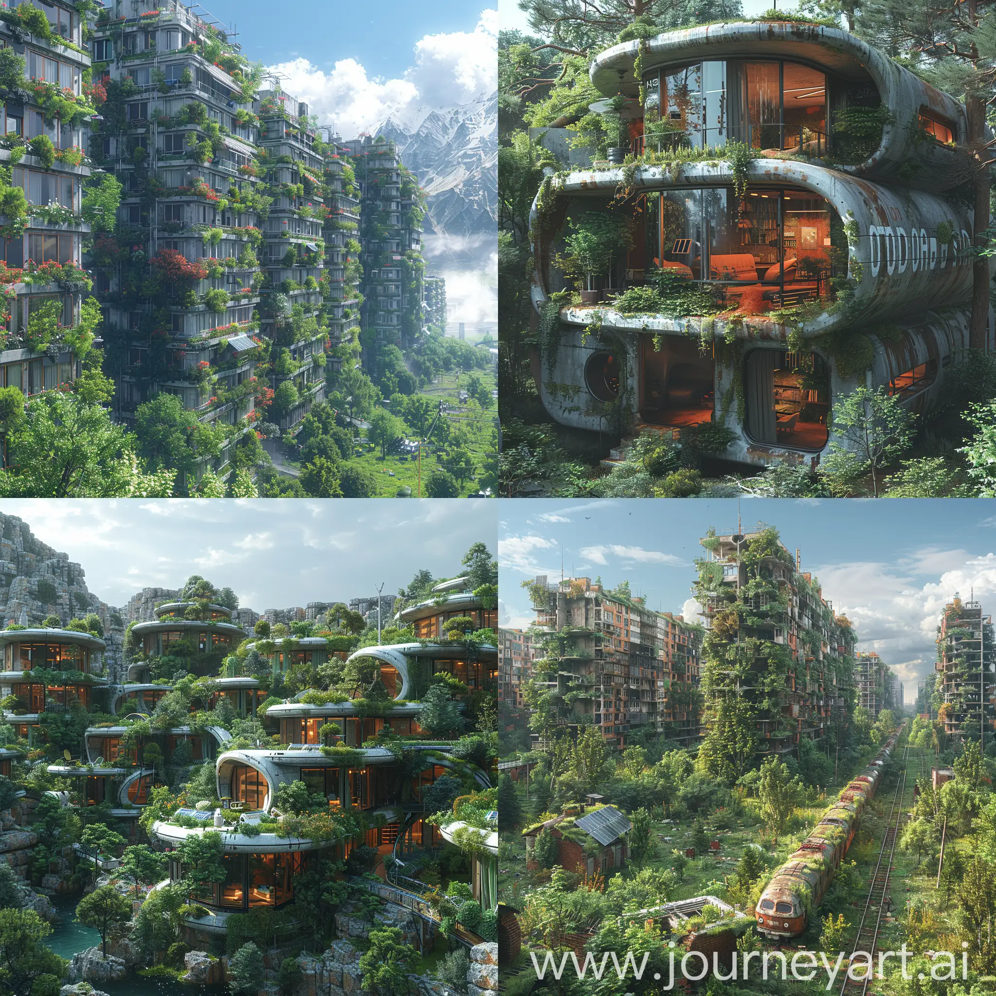 Ultramodern, futuristic Pripyat, Phytoremediation, Vertical Forests, Green Roofs, Waste-to-Energy Plants, Sustainable Transportation, Smart Grid, Solar Panels, Wind Turbines, Geothermal Energy, Hydropower, Biomass Energy, Biometric Security, Augmented Reality, Hyperloop Transportation, 3D Printing, Smart Homes, octane render --stylize 1000