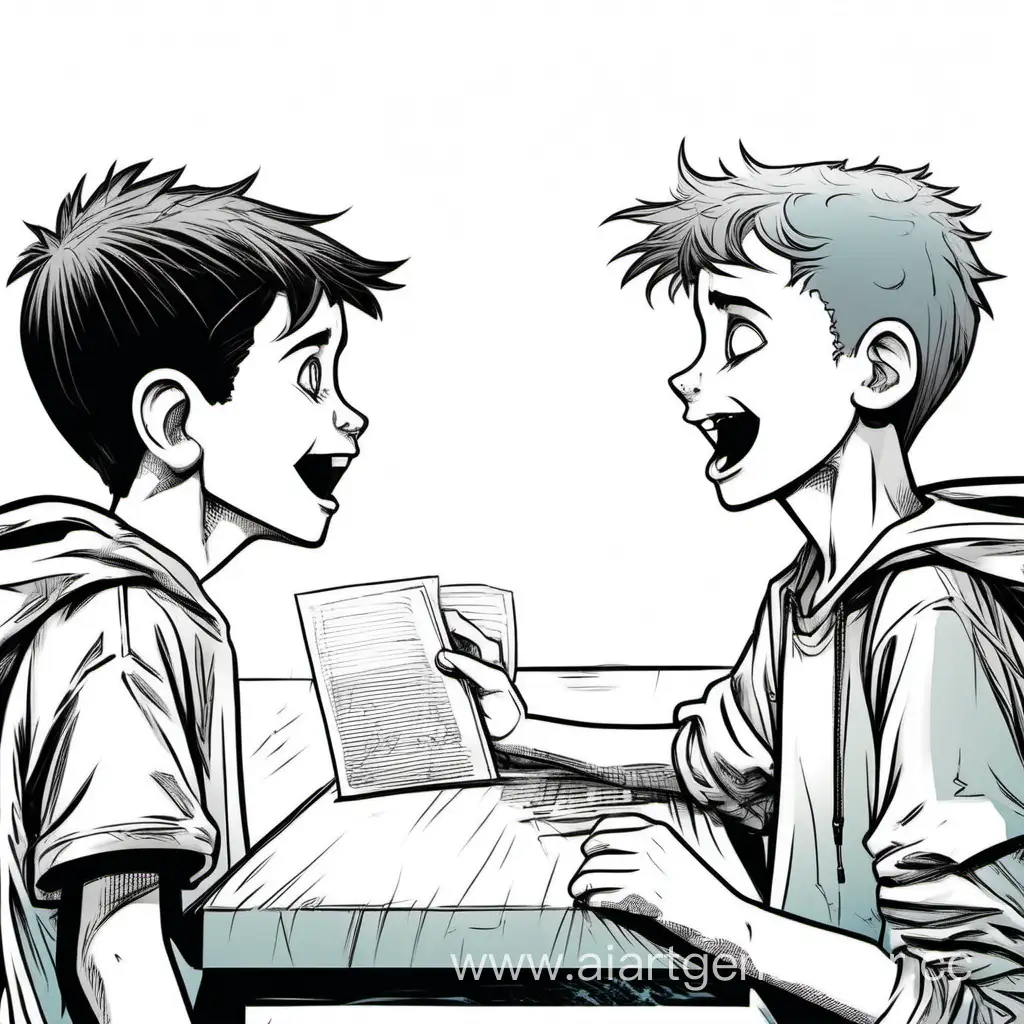 Two boys talking like friends, comic style 