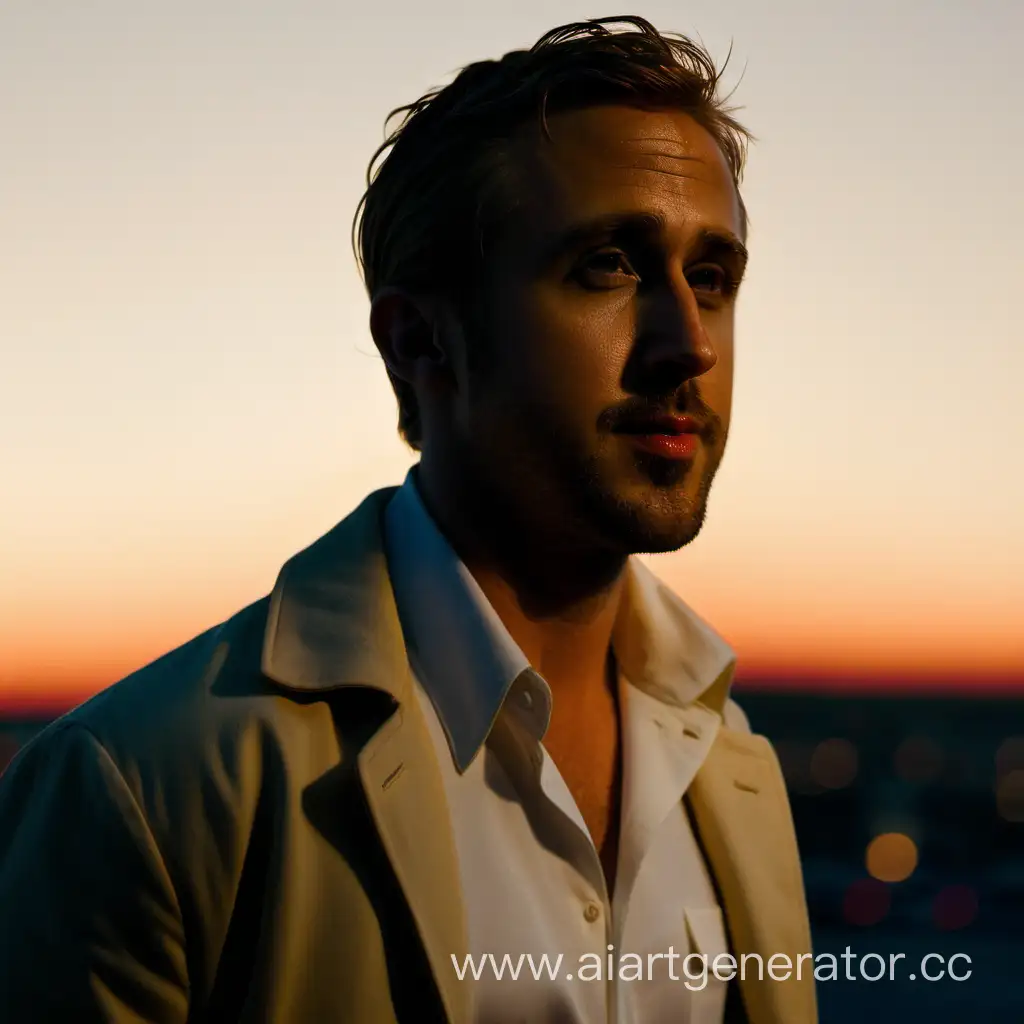 Ryan-Gosling-Enjoys-the-Serene-Sunset-View