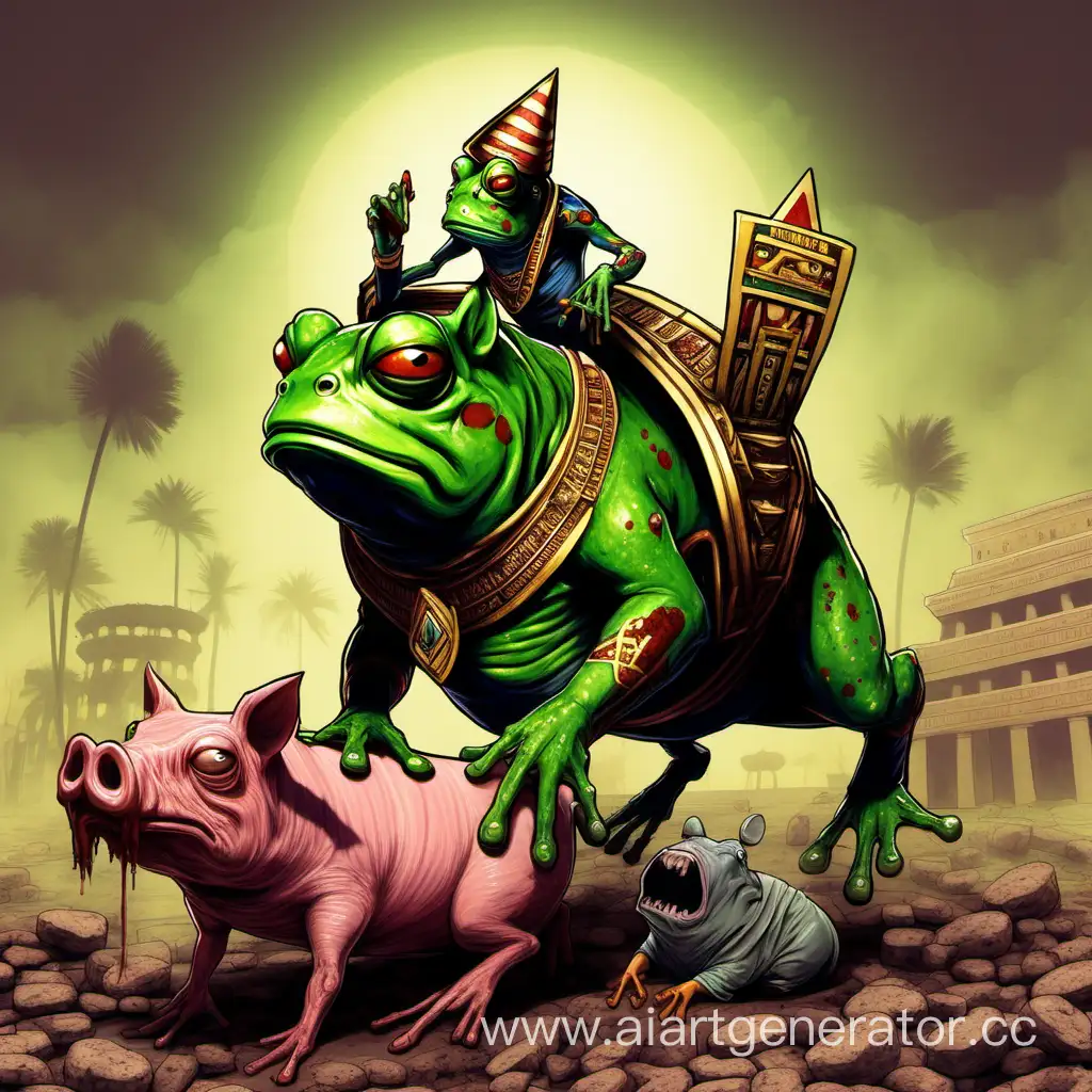 Eerie-Frog-Zombie-Pharaoh-Riding-a-Pig-in-the-Moonlit-Night