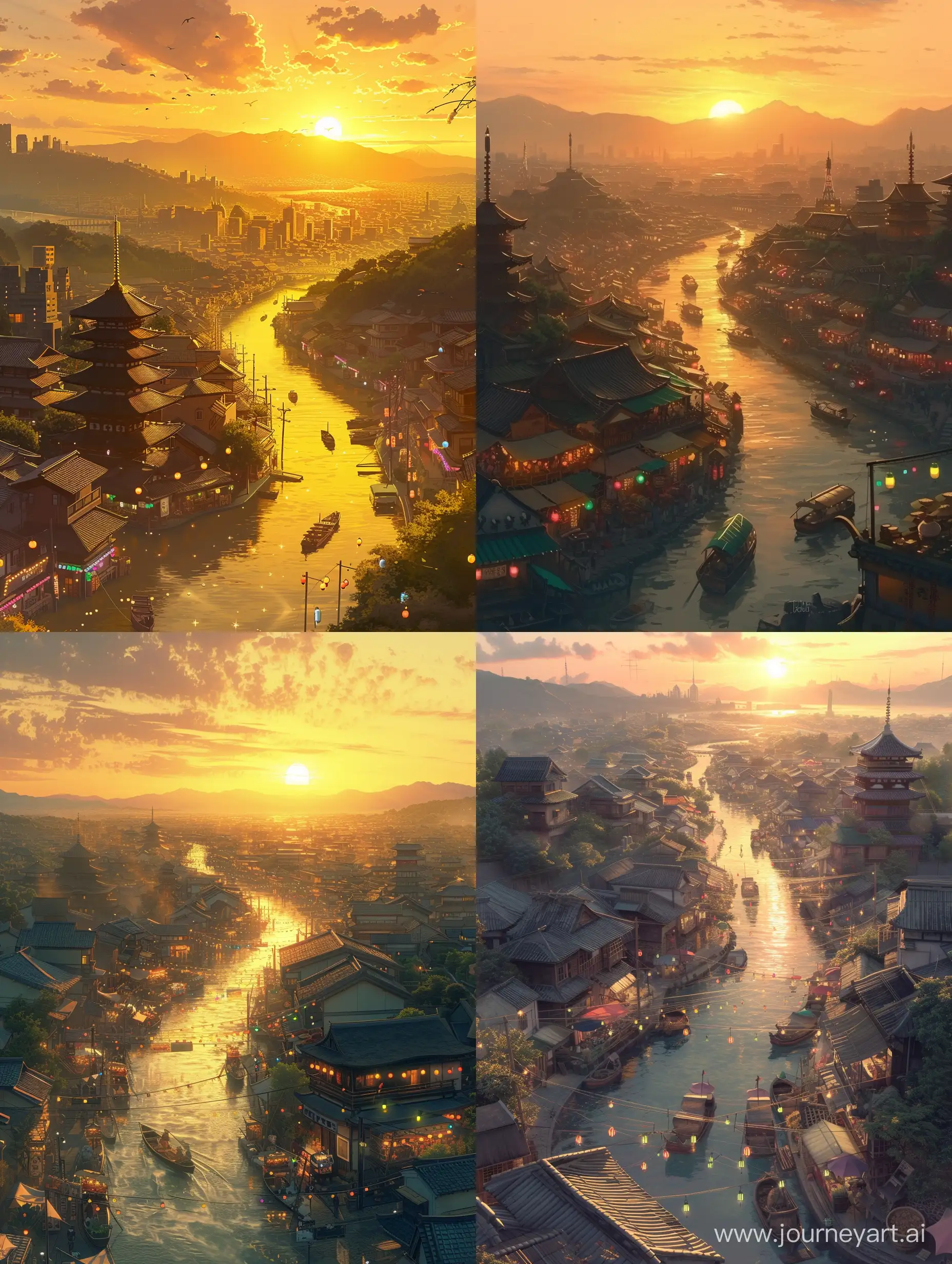 MiyazakiInspired-Cityscape-Sunset-Harmony-of-Tradition-and-Modernity