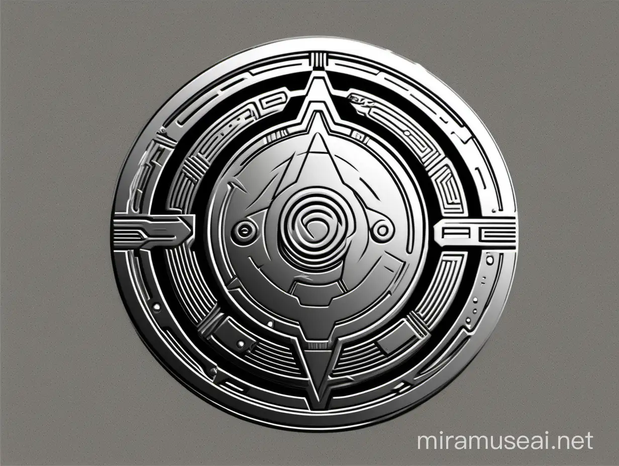 a futuristic intergalactic space coin, view from the front, only the icon minimalist 
