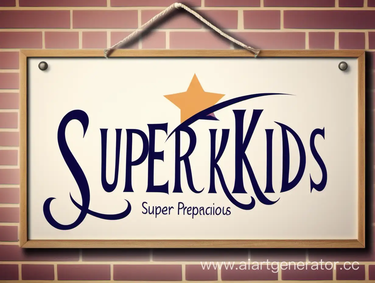Sign, private school preparation, name "Super Kids", stylish and harmonious, education
