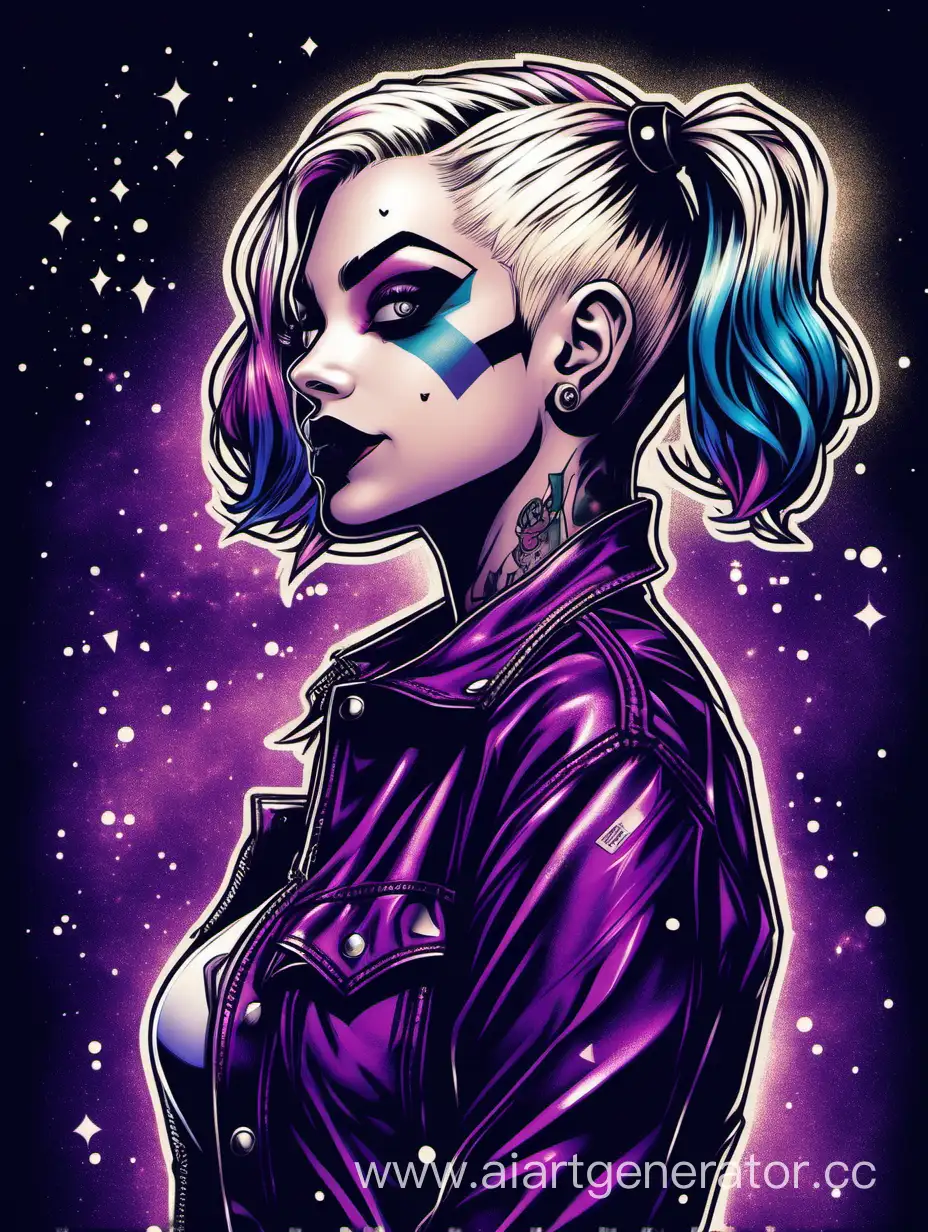 Harley-Quinn-Portrait-with-Golpia-on-Dark-Purple-Cosmic-Background