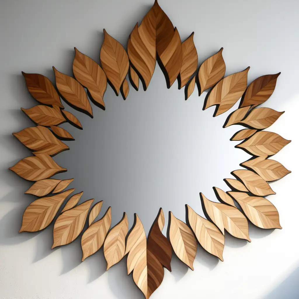 wooden mirrors in leaf shape

