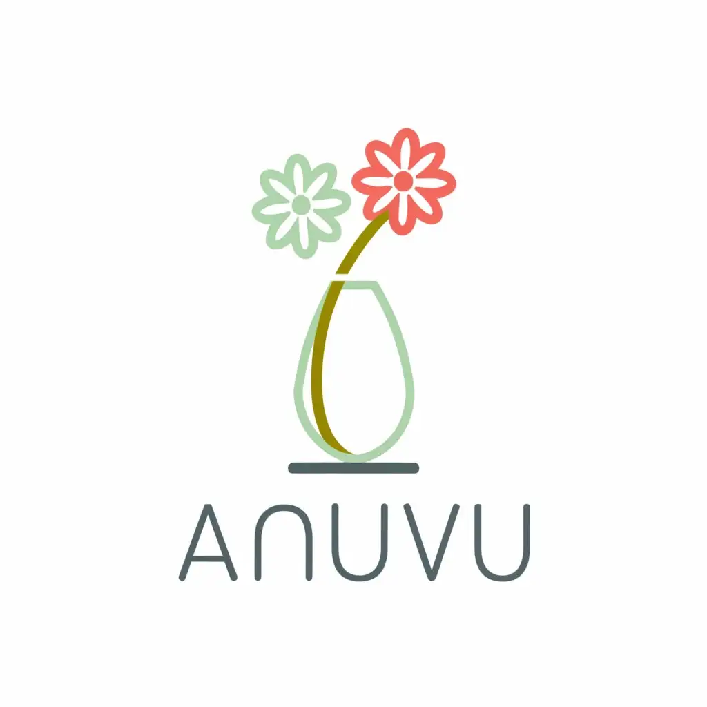 a logo design, with the text 'anuvu', main symbol: vase of flowers, Minimalistic, to be used in Education industry, pink background