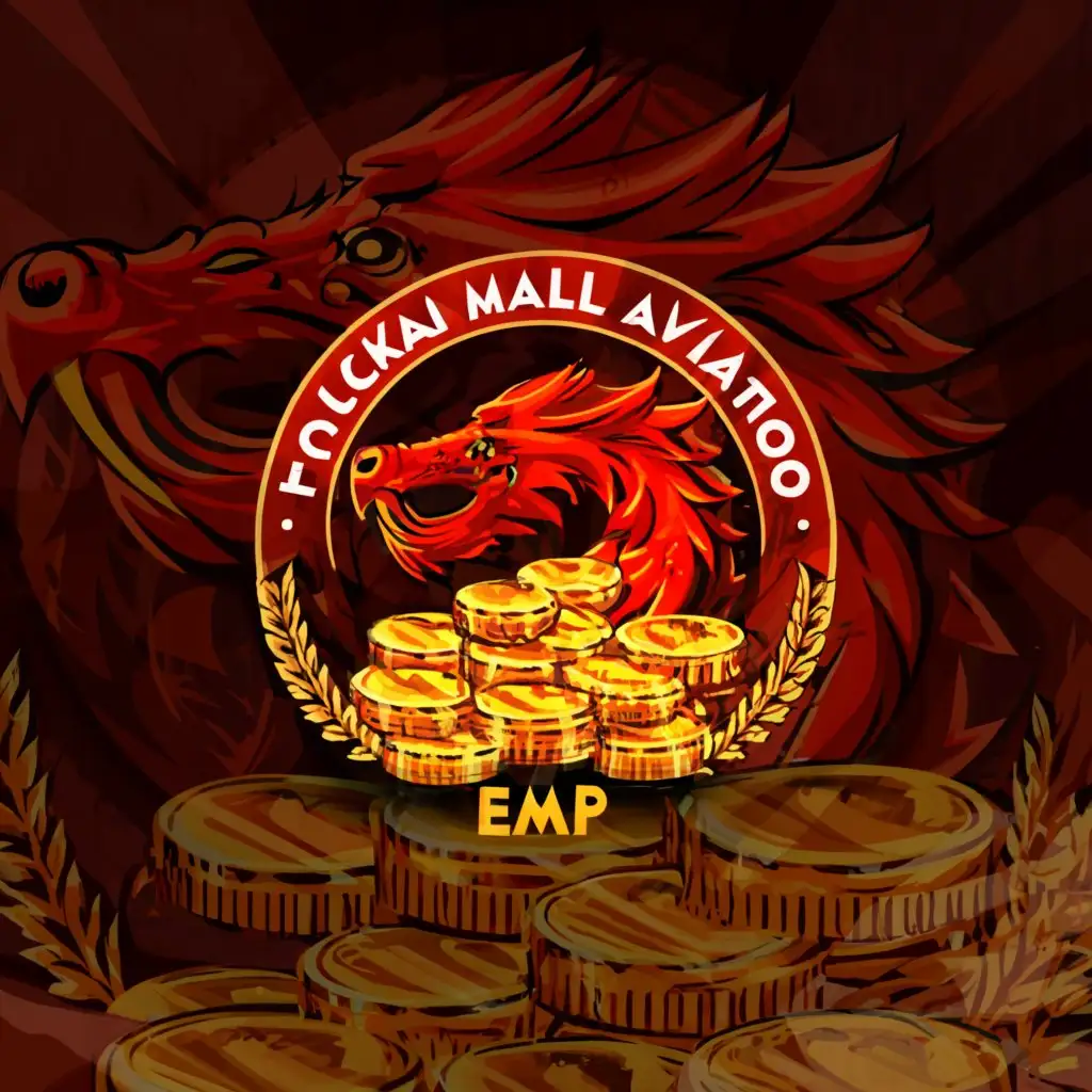 a logo design,with the text "LUCKNOW MALL
AVIATOR", main symbol:MONEY, DRAGON, COINS, RED, BLACK,complex,clear background