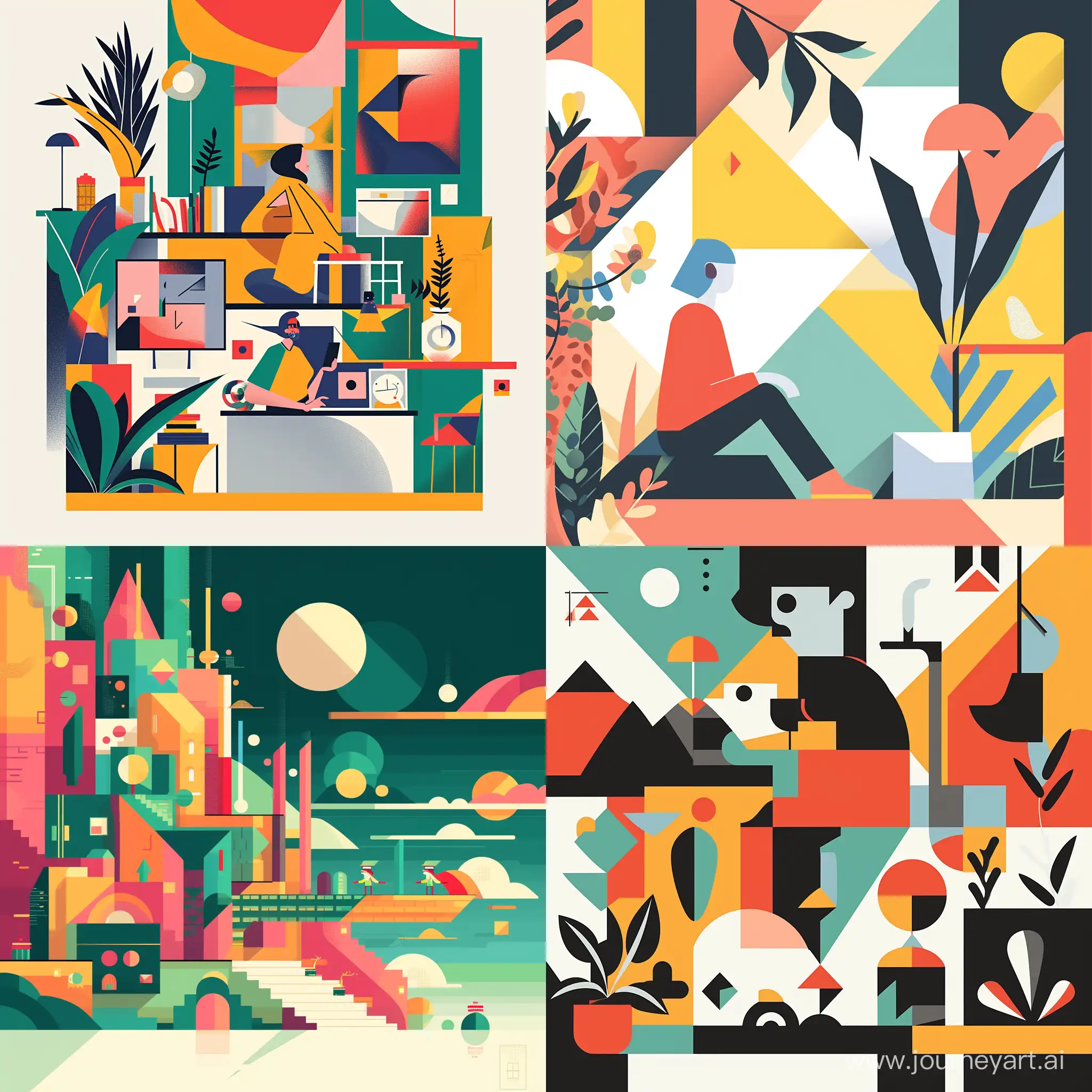 Modern-Flat-Design-Illustration-with-Vibrant-Colors-and-Geometric-Shapes