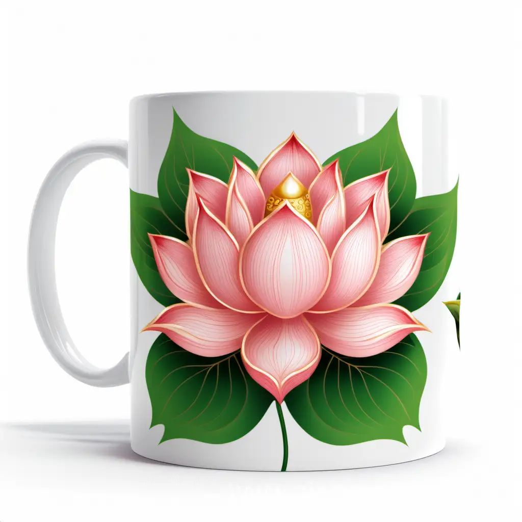 fleur de lotus  rose avec feuilles vertes pour décor d'une mug