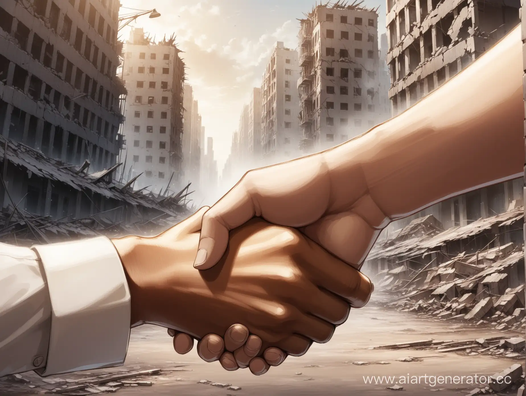 CloseUp-Handshake-Amidst-Devastated-Urban-Landscape