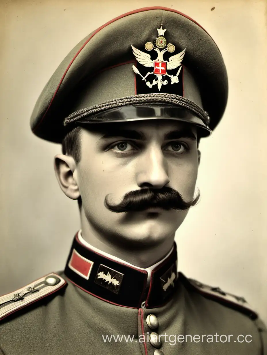 Армейский офицер молодой мужчина славянской внешности с усами Добружа 