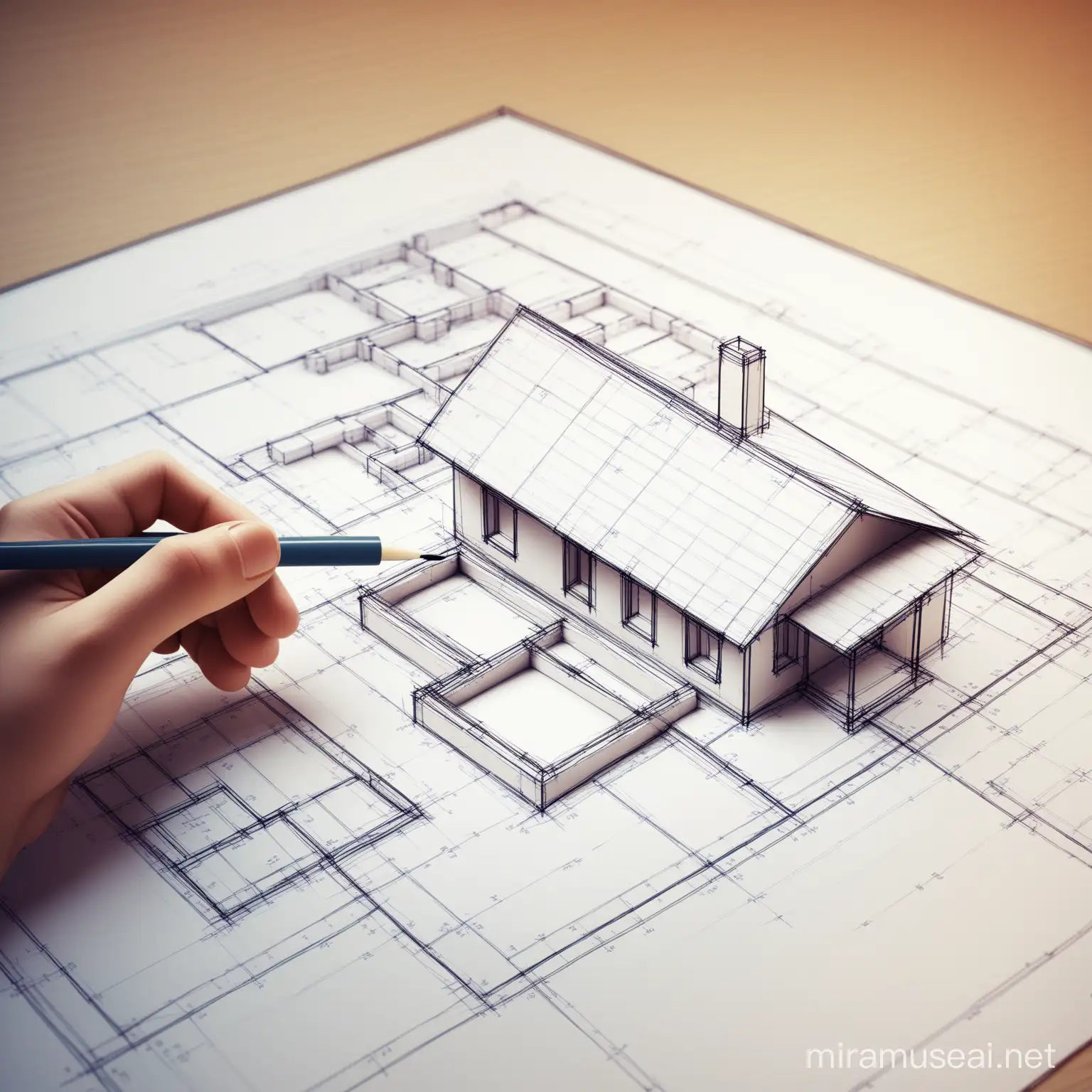 An Architect is sketch a 3D plan for a house