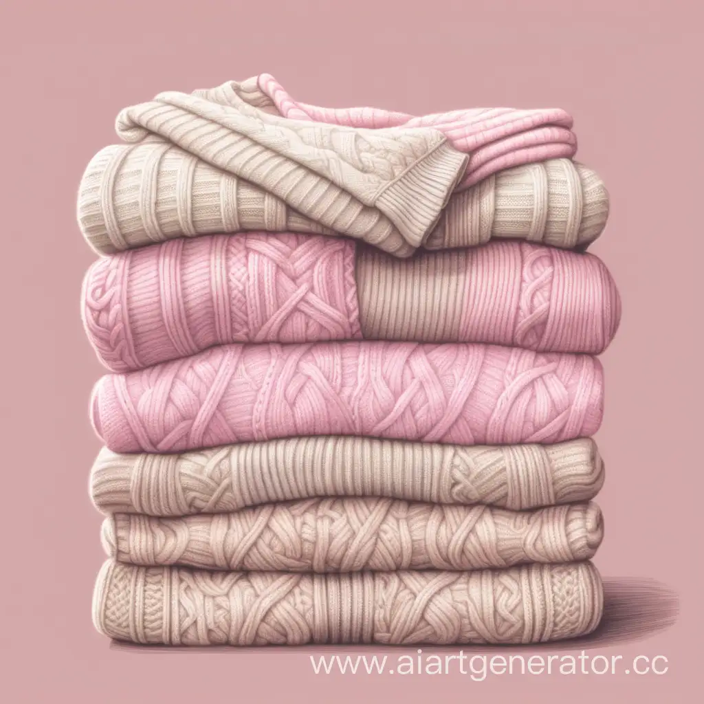 стопка сложенных свитеров розового и бежевого цвета, иллюсстрация рисунок 