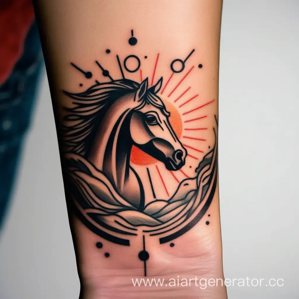 generate a tattoo on your wrist with the sun and horses