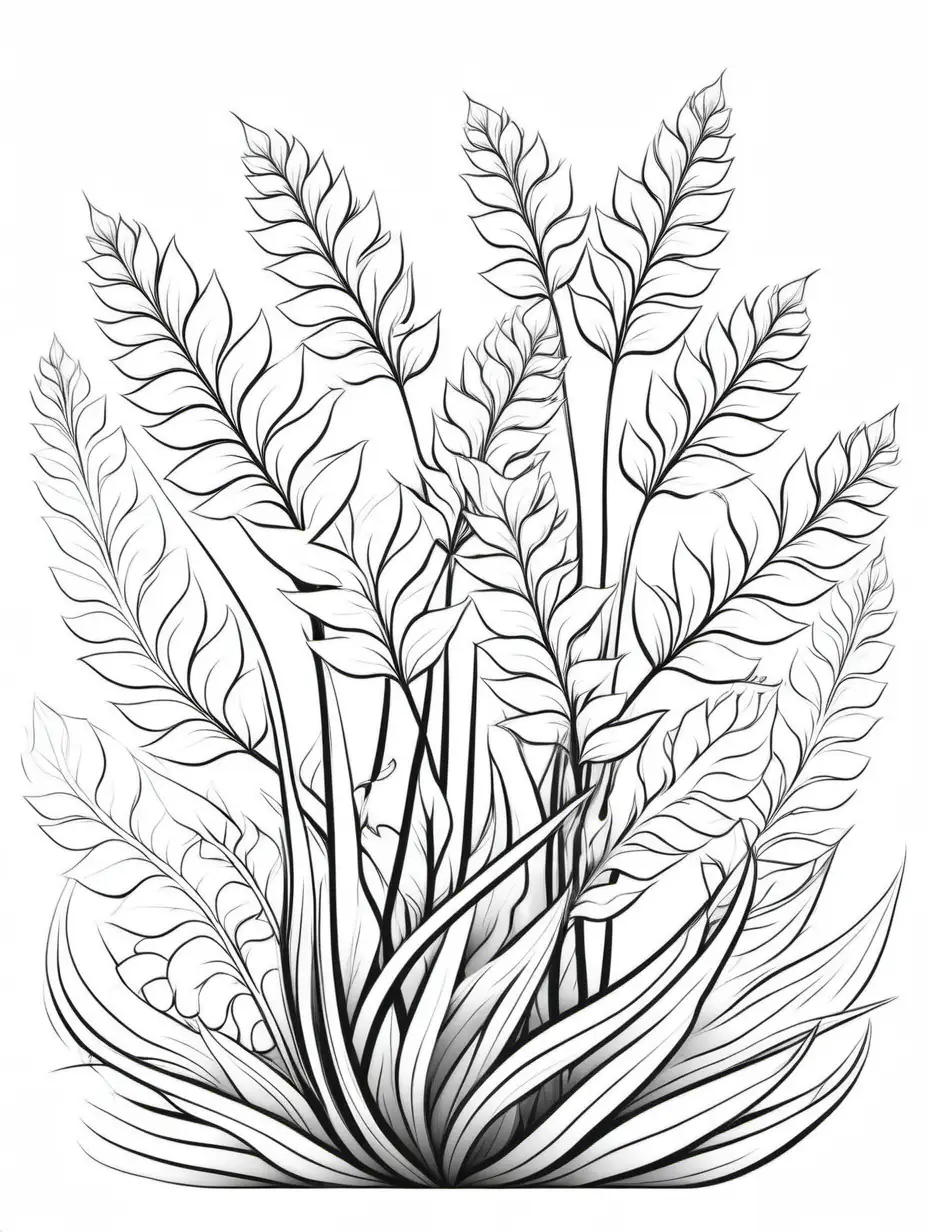 coloring page, artistic plant and floral, black and white, white background, no shading, simple design, digital art