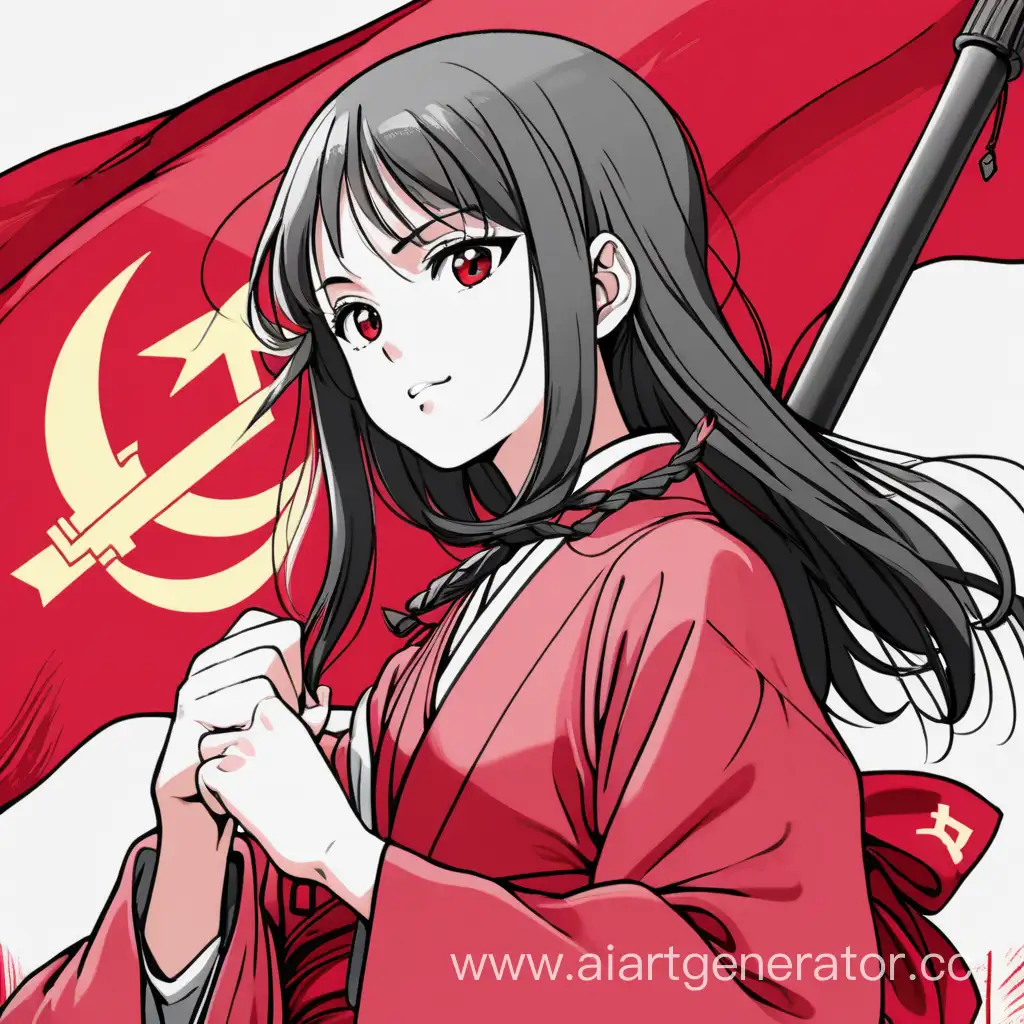 年轻女子，共产主义，理想主义，红旗，激情，革命，理想，意气风发，日漫画风