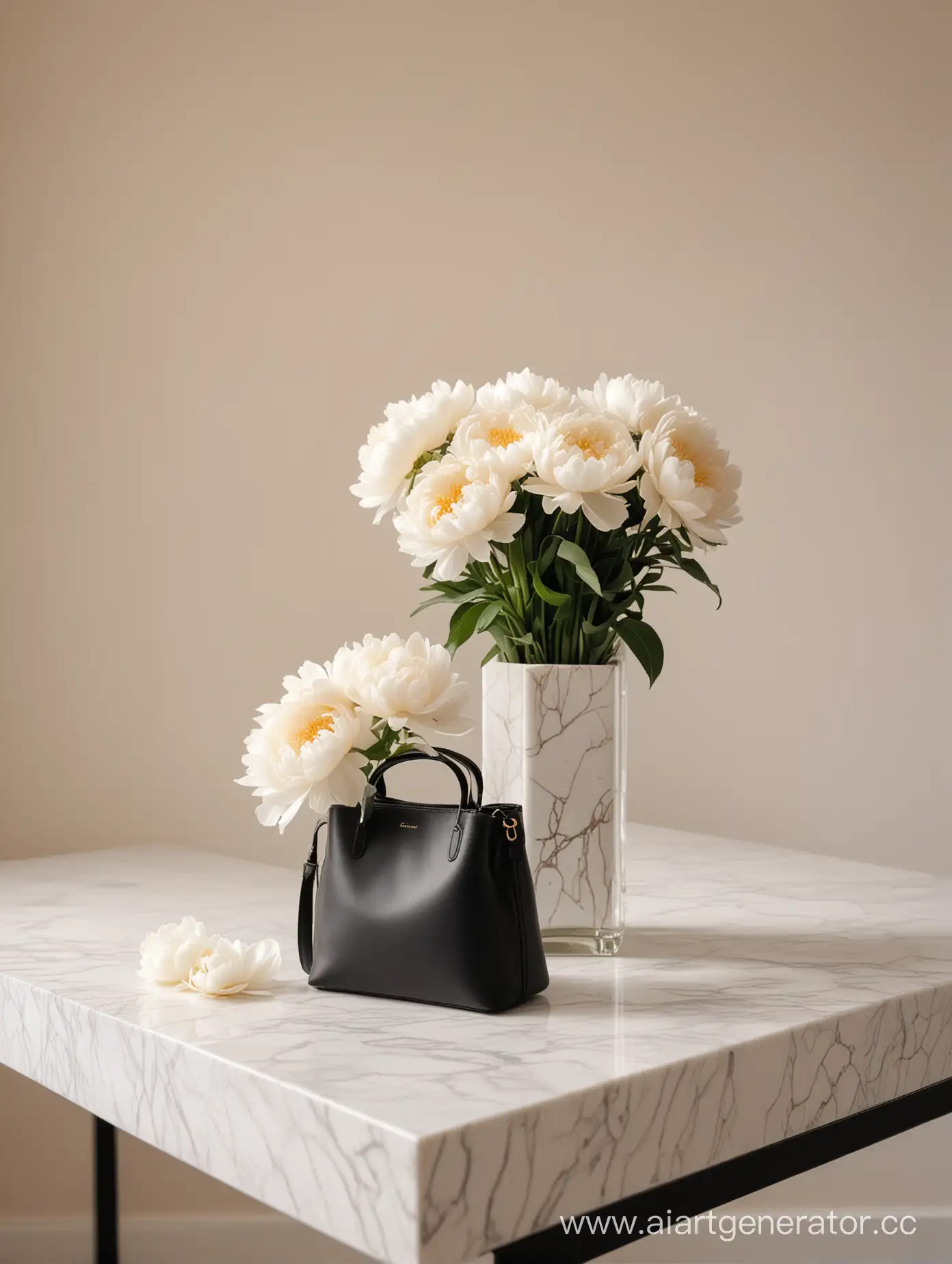 Chic-Black-Mini-Bag-with-White-Peonies-on-Marble-Table