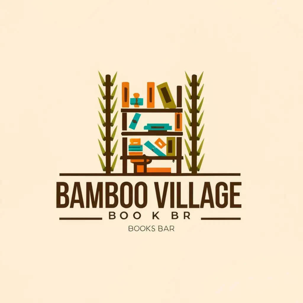 LOGO-Design-for-Bamboo-Village-Book-Bar-Green-Brown-with-Bamboo-and-Book-Theme