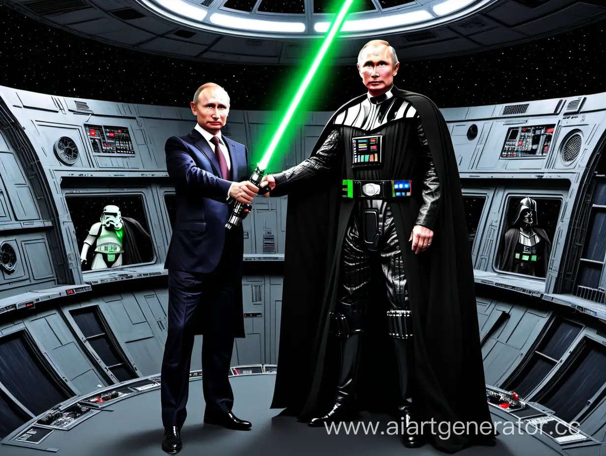 Epic-Battle-Darth-Putin-and-Darth-Zelensky-Wielding-Lightsabers-on-the-Deathstar