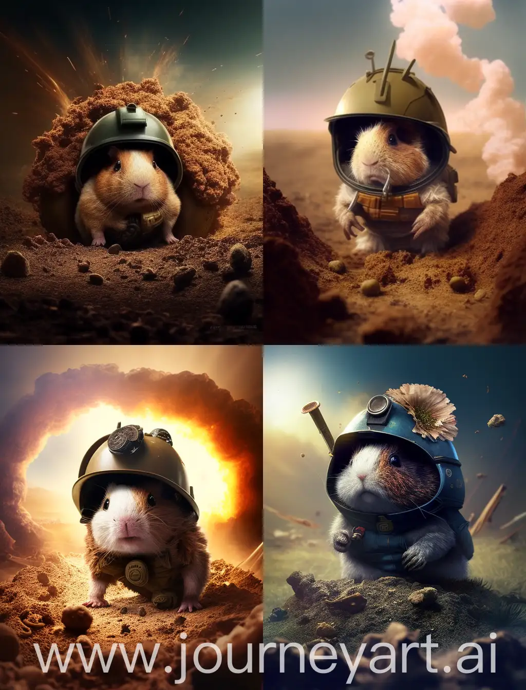 Adventurous-Guinea-Pig-in-Helmet-Enjoys-Cigar-Amidst-Explosive-Crater