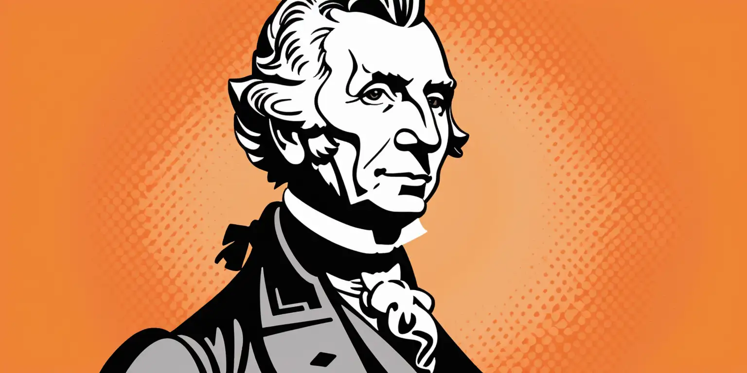 Cartoon Portrait of James Monroe on Solid Orange Background