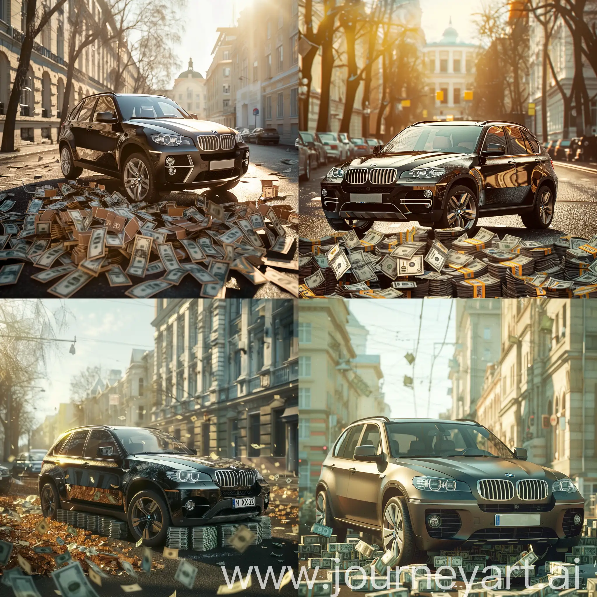 Luxury-BMW-X5-Surrounded-by-Money-in-Sunny-Russian-Street-Scene
