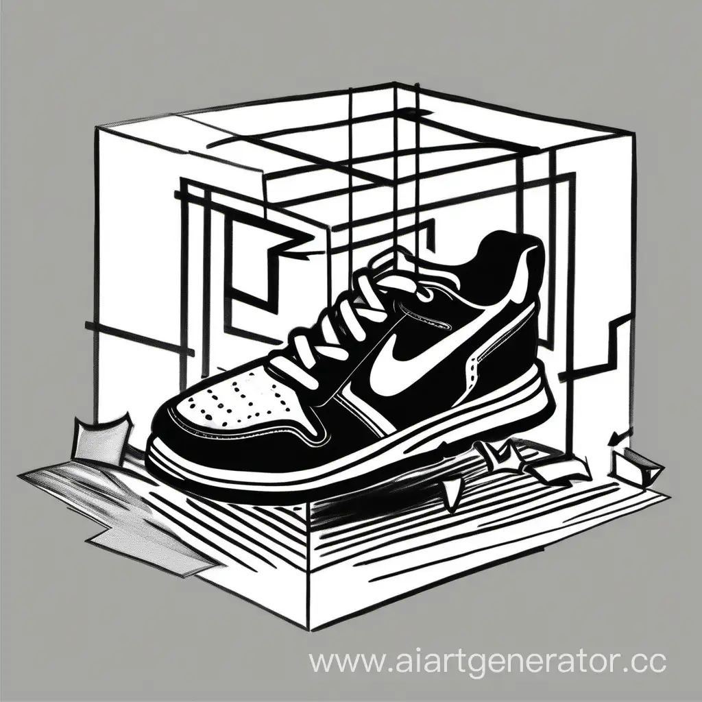 Fleeing-Cube-Evading-Giant-Sneaker-in-Monochrome-Sketch