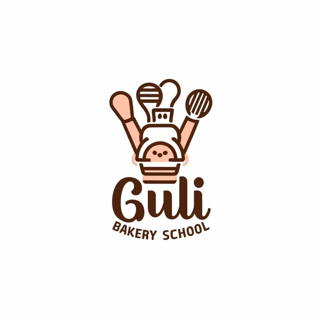 a logo design,with the text "Guli Bakery School", main symbol:Client Name: Guli Bakery School

Description:
Guli Bakery School is a culinary institution that specializes in teaching baking skills to women. The school aims to empower women through culinary education, fostering creativity and entrepreneurship in the field of baking.

Logo Objectives:

Reflect the essence of baking and culinary education.
Target audience: Primarily women interested in learning baking skills.
Convey a sense of empowerment, creativity, and professionalism.
Use colors that appeal to a female audience without being overly feminine.
The logo should be versatile and suitable for various applications such as signage, stationery, website, and social media.

Design Preferences:

Style: Modern and elegant, with a touch of warmth and approachability.
Imagery: Incorporate elements related to baking such as pastries, utensils, or baking tools. Optionally, you can include a subtle nod to education or empowerment.
Colors: Soft, warm colors that resonate with a female audience. Consider shades of pink, peach, coral, or pastel hues. Feel free to experiment with complementary colors to enhance the visual appeal.
Typography: Choose a clean and legible font that complements the overall design. Avoid overly decorative fonts that may hinder readability.,Moderate,be used in Education industry,clear background