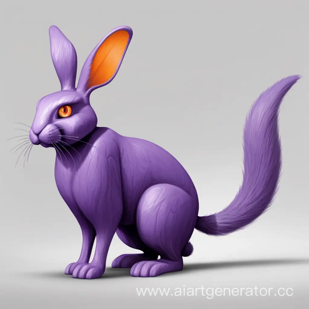Фиолетовый кролик с длинным хвостом и оранжевыми глазами