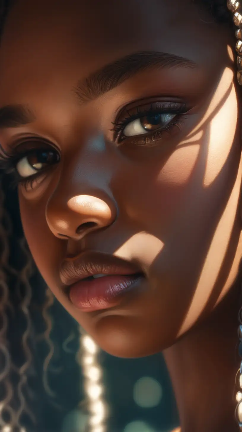 Striking DarkSkinned Beauty with Pouty Lips in Dramatic Solarium Portrait