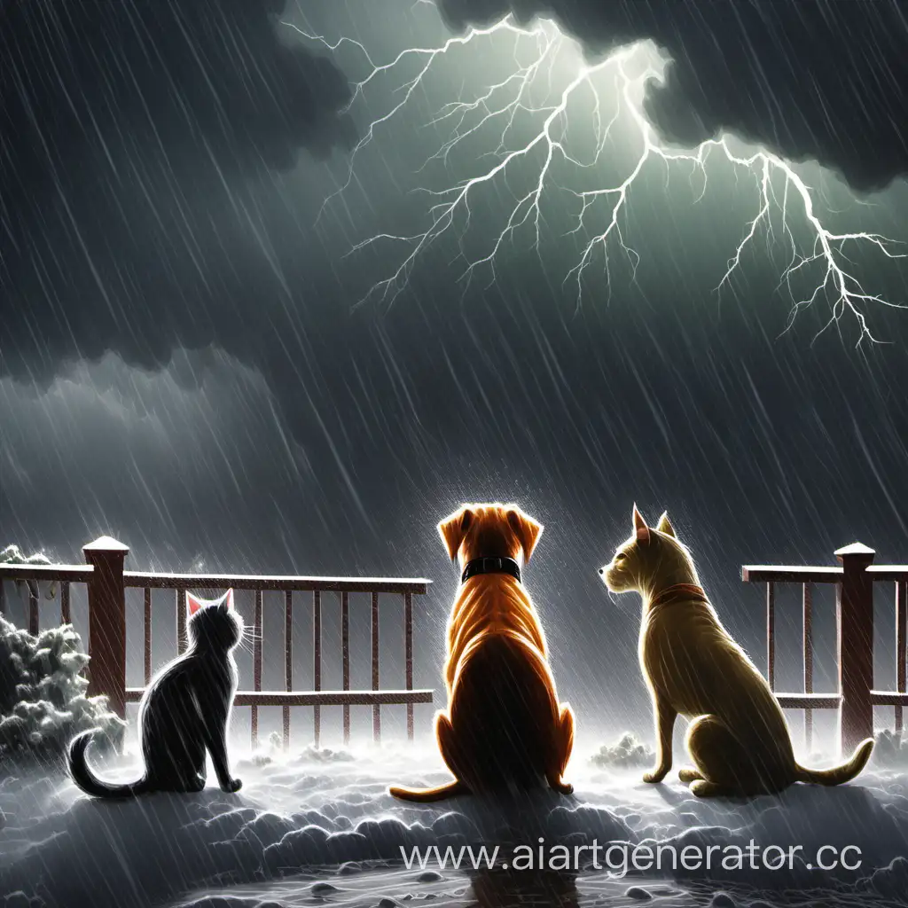Playful-Cat-and-Dog-Enjoying-Stormy-Weather-Adventure