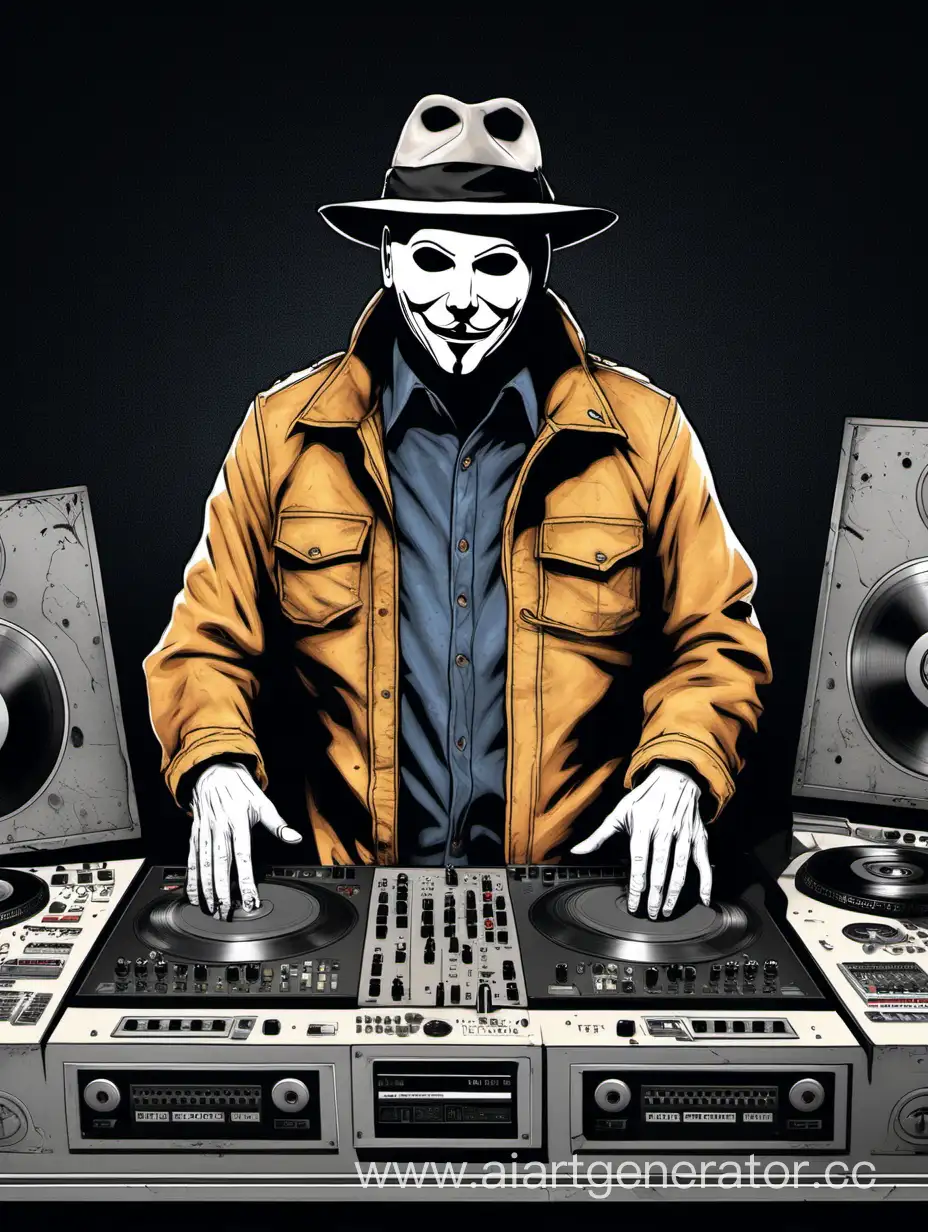 Michael-Myers-Smiles-in-Stylish-Panama-Hat-and-Stone-Island-Jacket-at-DJ-Console