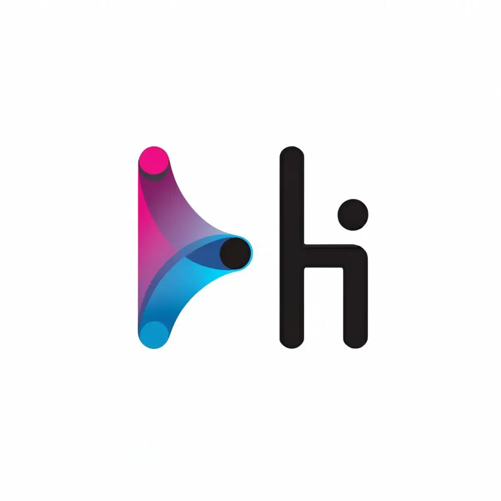 logo, letter h with a dot like the letter i over the 2nd leg, with the text "HI", typography